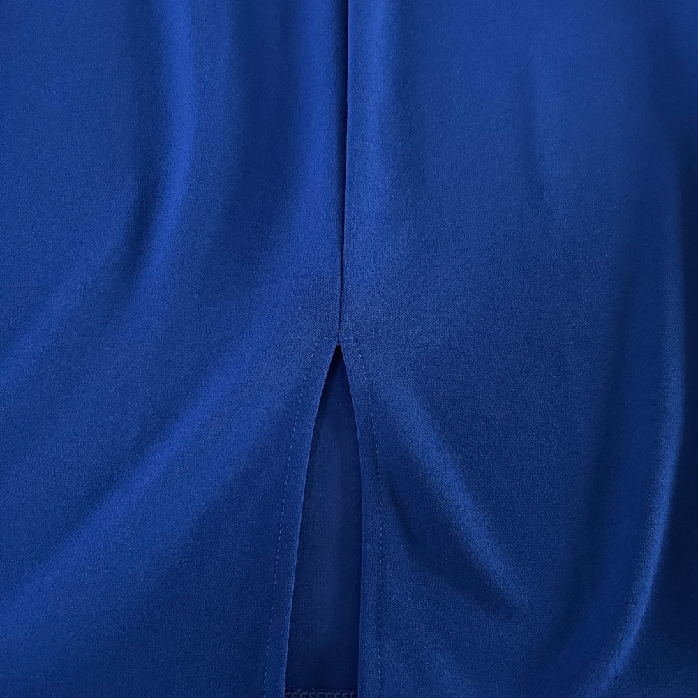 Bebe Blue Off-Shoulder Pleated Sheath Dress Size 10 - Picture 10 of 12